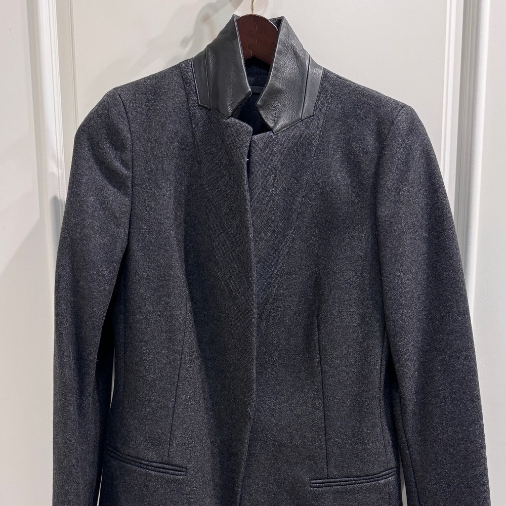 All Saints Women's Gray Wool Peacoat with Leather Collar - Size 6